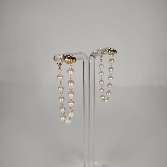 3 Pair Pierced Ear Earrings Silver and Gold Tone Faux Pearl and Rhinestones - Picture 3 of 9